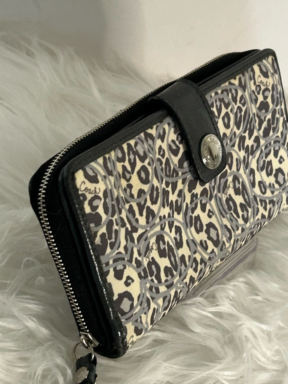 Coach Brown Black Leopard Signature Wallet Zip Around Clutch - Picture 7 of 11